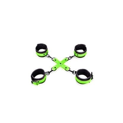 OUCH! GLOW IN THE DARK HAND & ANKLE CUFFS WITH HOGTIE SET NEON GREEN