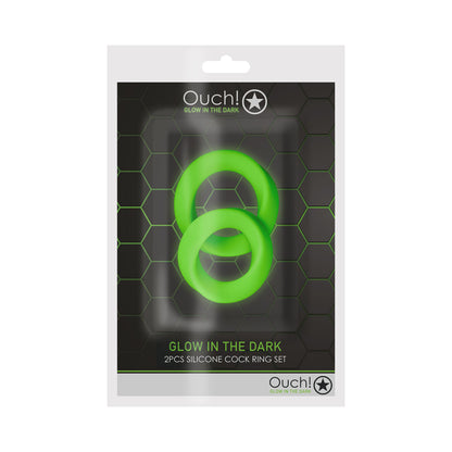 OUCH! GLOW IN THE DARK 2-PIECE SILICONE COCKRING SET NEON GREEN