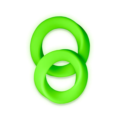 OUCH! GLOW IN THE DARK 2-PIECE SILICONE COCKRING SET NEON GREEN