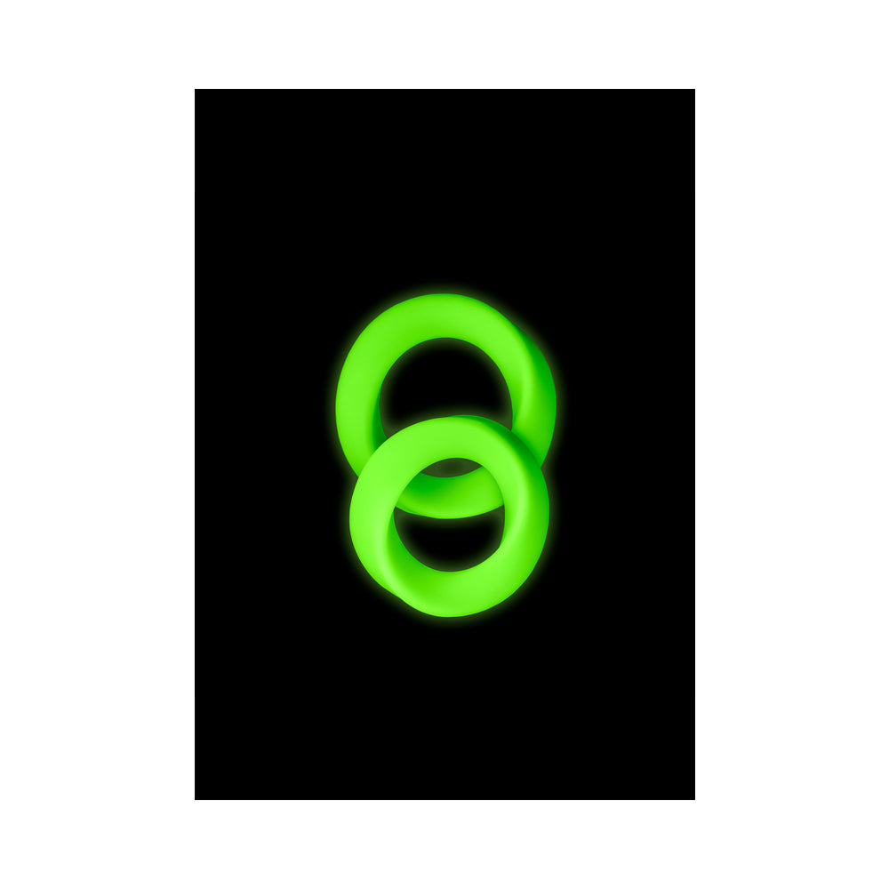 OUCH! GLOW IN THE DARK 2-PIECE SILICONE COCKRING SET NEON GREEN