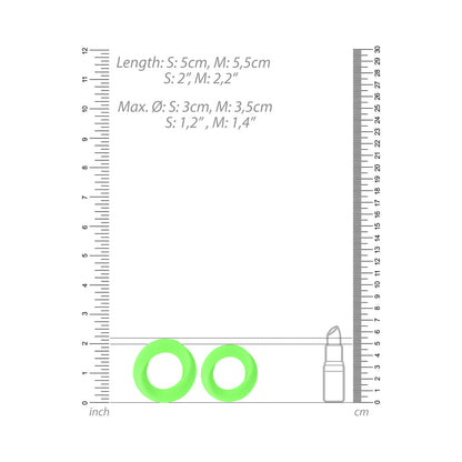 OUCH! GLOW IN THE DARK 2-PIECE SILICONE COCKRING SET NEON GREEN