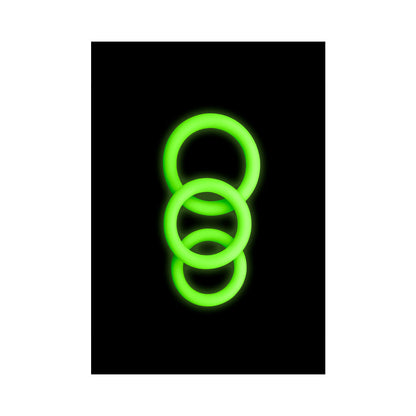 SHOTS - OUCH! GLOW IN THE DARK 3-PIECE SILICONE COCKRING SET NEON GREEN