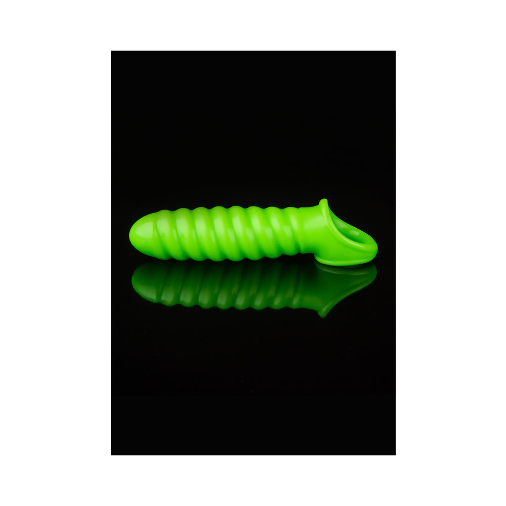 OUCH! GLOW IN THE DARK SWIRL STRETCHY 6.2 IN. PENIS SLEEVE NEON GREEN