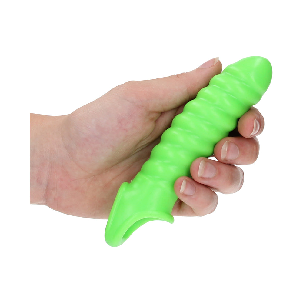 OUCH! GLOW IN THE DARK SWIRL STRETCHY 6.2 IN. PENIS SLEEVE NEON GREEN