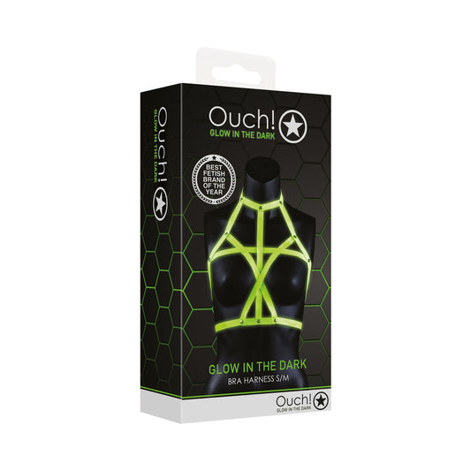 SHOTS - OUCH! GLOW IN THE DARK BRA HARNESS NEON GREEN S/M