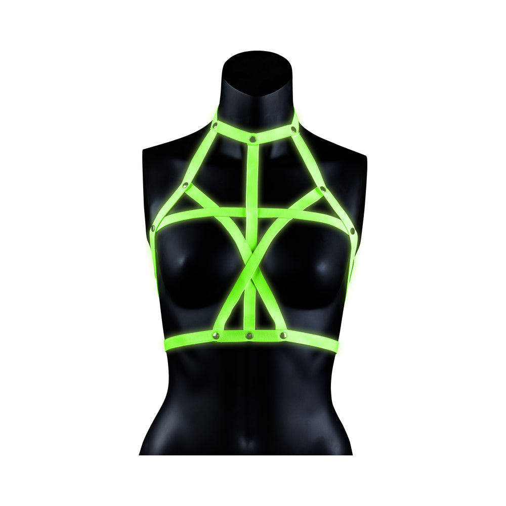 OUCH! GLOW IN THE DARK BRA HARNESS NEON GREEN S/M