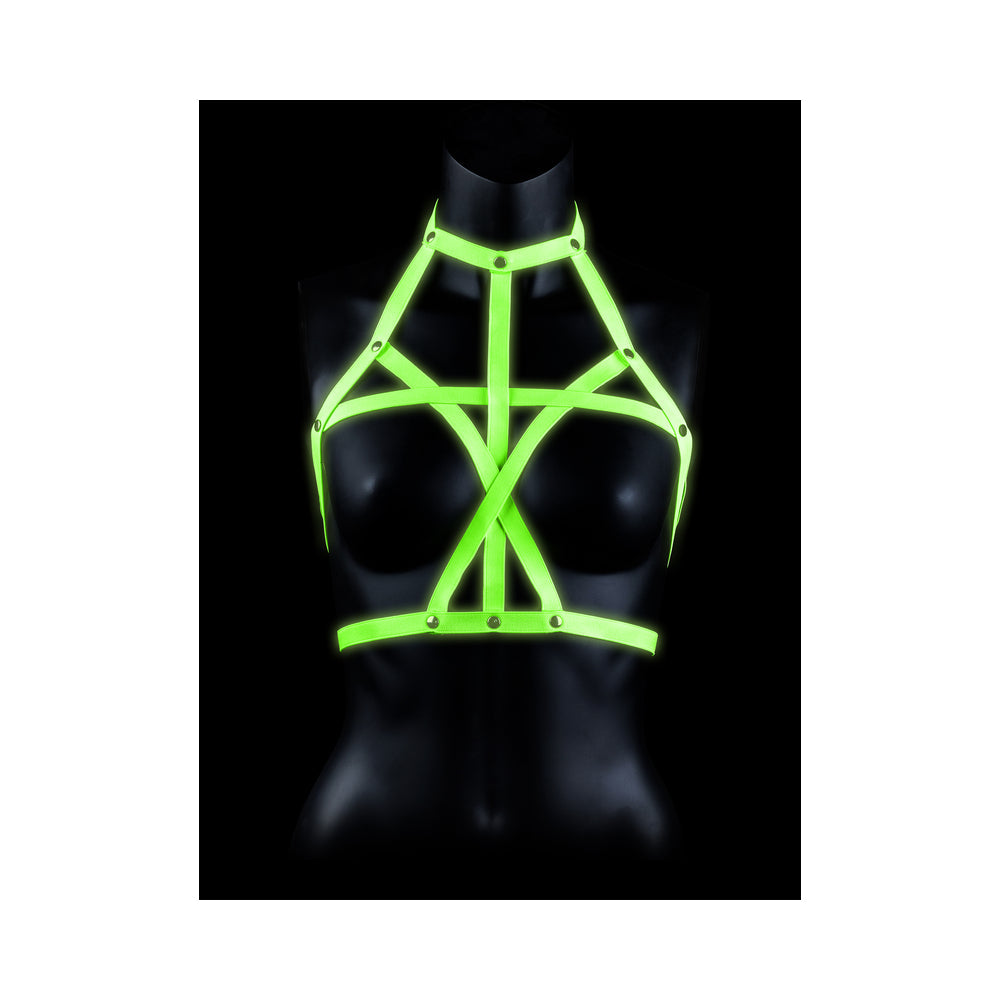 OUCH! GLOW IN THE DARK BRA HARNESS NEON GREEN S/M