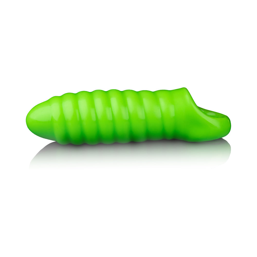 OUCH! GLOW IN THE DARK SWIRL THICK STRETCHY 6.3 IN. PENIS SLEEVE NEON GREEN
