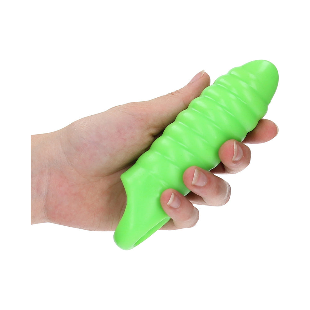 OUCH! GLOW IN THE DARK SWIRL THICK STRETCHY 6.3 IN. PENIS SLEEVE NEON GREEN