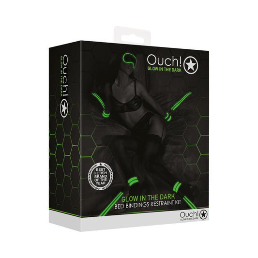 SHOTS - OUCH! GLOW IN THE DARK BED BINDINGS RESTRAINT KIT NEON GREEN
