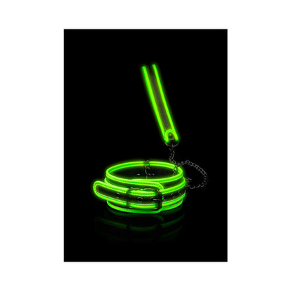 VACUNAS - ¡AY! SET DE COLLAR Y CORREA QUE BRILLAN EN LA OSCURIDAD VERDE NEÓN