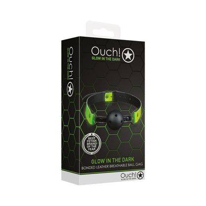 OUCH! GLOW IN THE DARK BONDED LEATHER BREATHABLE BALL GAG NEON GREEN