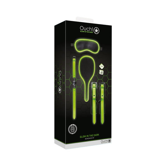 OUCH! GLOW IN THE DARK 7-PIECE BONDAGE KIT NEON GREEN