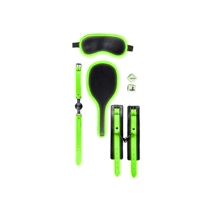 OUCH! GLOW IN THE DARK 7-PIECE BONDAGE KIT NEON GREEN