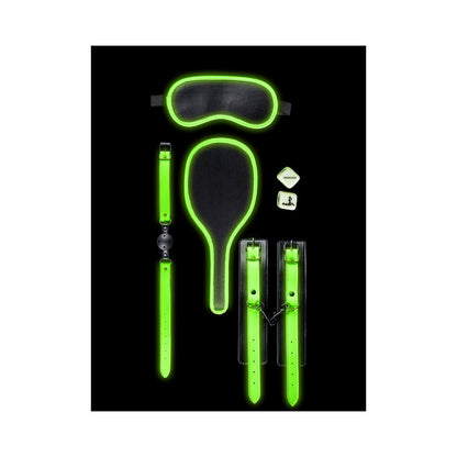 OUCH! GLOW IN THE DARK 7-PIECE BONDAGE KIT NEON GREEN