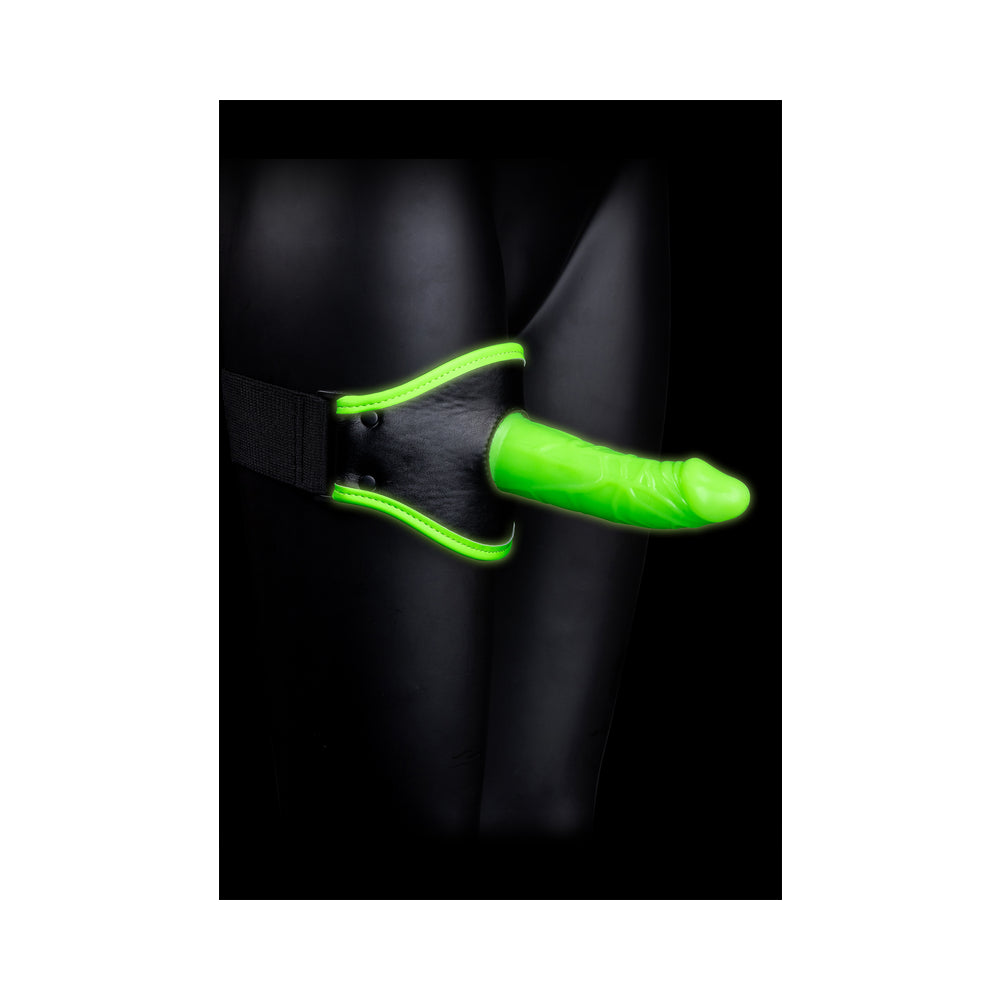 OUCH! GLOW IN THE DARK THIGH STRAP-ON HARNESS WITH 5 IN. SILICONE DILDO NEON GREEN