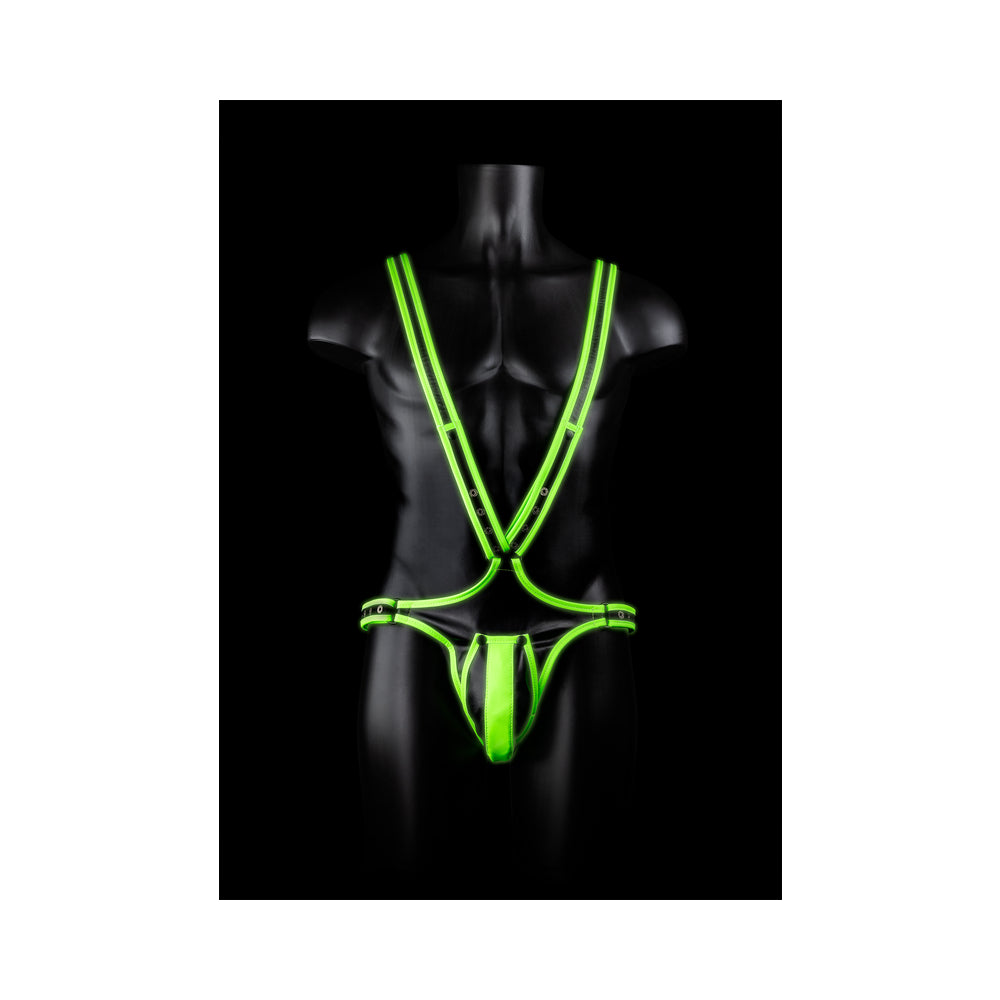 OUCH! GLOW IN THE DARK BONDED LEATHER FULL-BODY HARNESS NEON GREEN L/XL