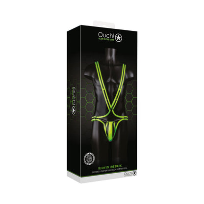 OUCH! GLOW IN THE DARK BONDED LEATHER FULL-BODY HARNESS NEON GREEN S/M
