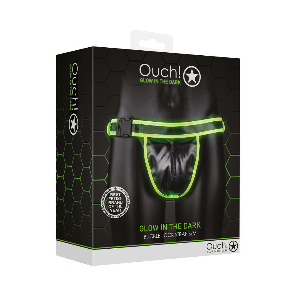 SHOTS - OUCH! GLOW IN THE DARK BUCKLE JOCK STRAP NEON GREEN S/M