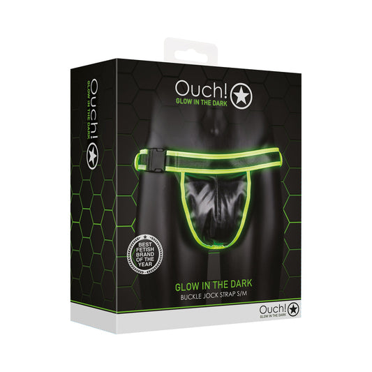 OUCH! GLOW IN THE DARK BUCKLE JOCK STRAP NEON GREEN S/M