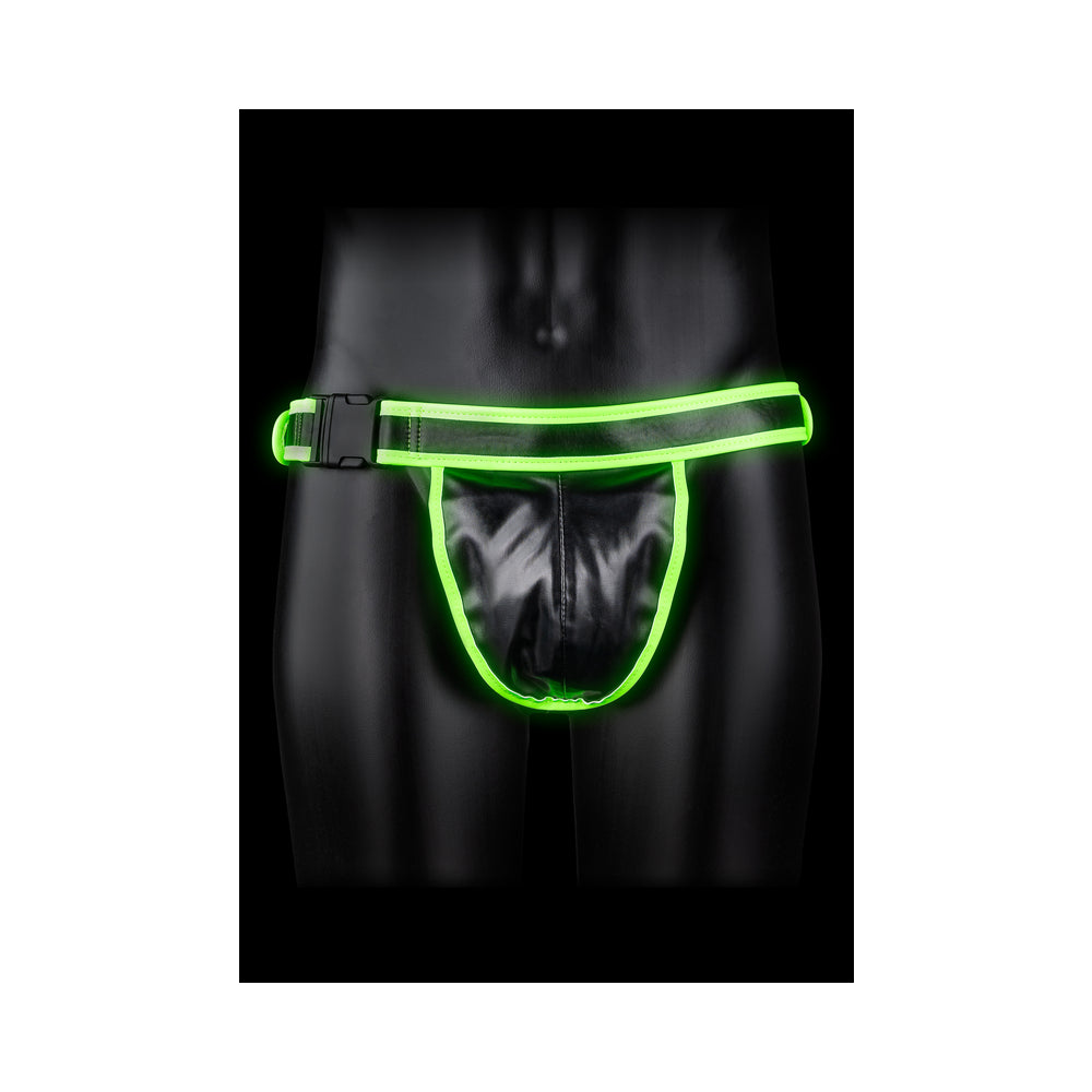 SHOTS - OUCH! GLOW IN THE DARK BUCKLE JOCK STRAP NEON GREEN S/M