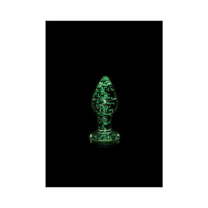 SHOTS - OUCH! GLOW IN THE DARK GLASS ANAL PLUG CLEAR/GREEN SMALL