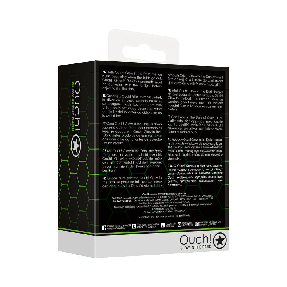 SHOTS - OUCH! GLOW IN THE DARK GLASS ANAL PLUG CLEAR/GREEN SMALL