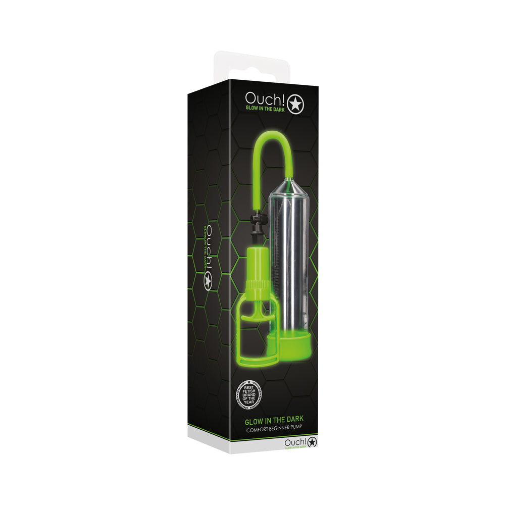 OUCH! GLOW IN THE DARK COMFORT BEGINNER PENIS PUMP NEON GREEN