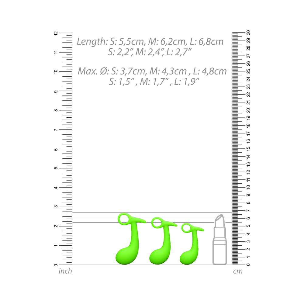 OUCH! GLOW IN THE DARK PROSTATE KIT 3-PIECE ANAL PLUG SET NEON GREEN