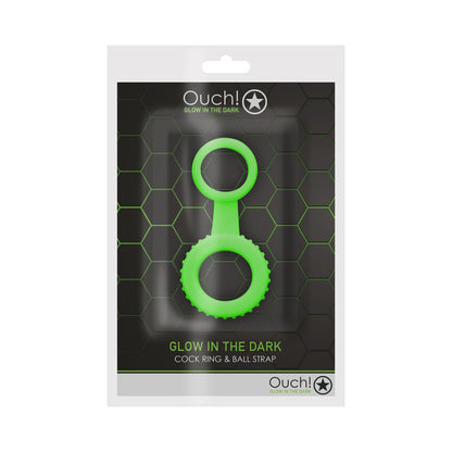 OUCH! GLOW IN THE DARK COCKRING & BALL STRAP NEON GREEN