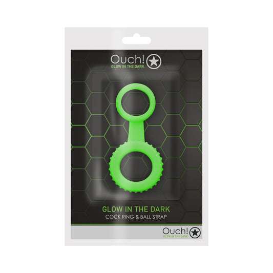OUCH! GLOW IN THE DARK COCKRING & BALL STRAP NEON GREEN