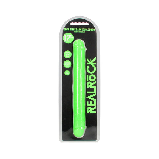 REALROCK GLOW IN THE DARK DOUBLE DONG 12 IN. DUAL-ENDED DILDO NEON GREEN