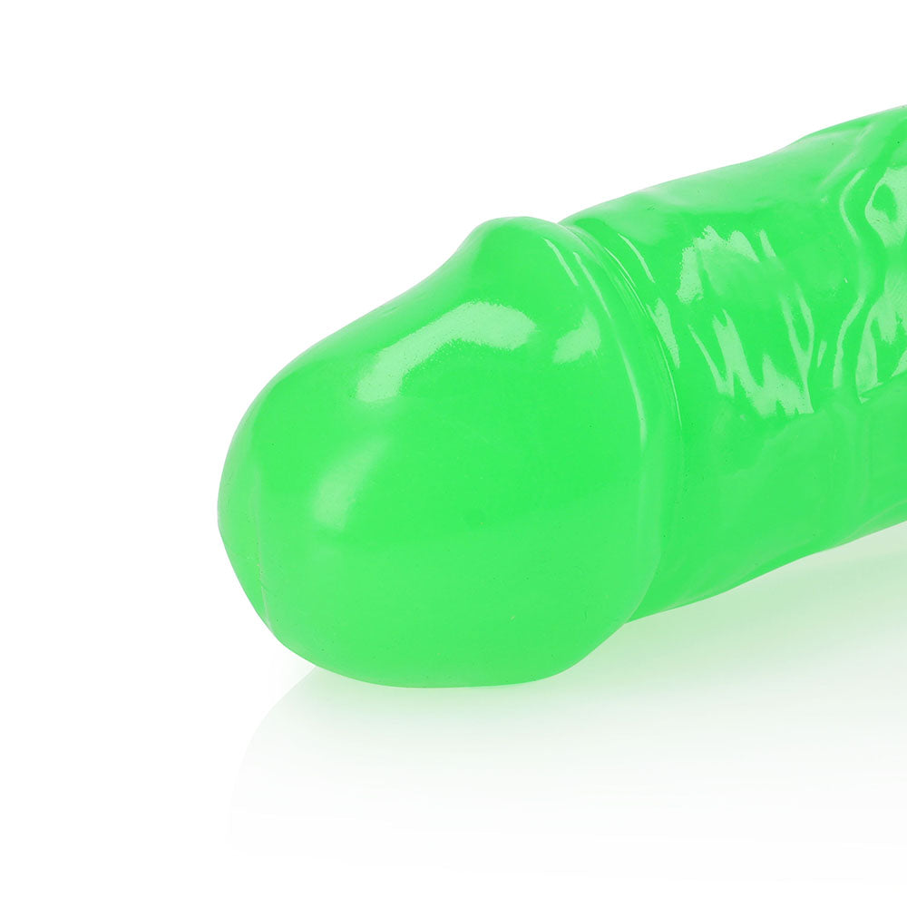 REALROCK GLOW IN THE DARK DOUBLE DONG 12 IN. DUAL-ENDED DILDO NEON GREEN