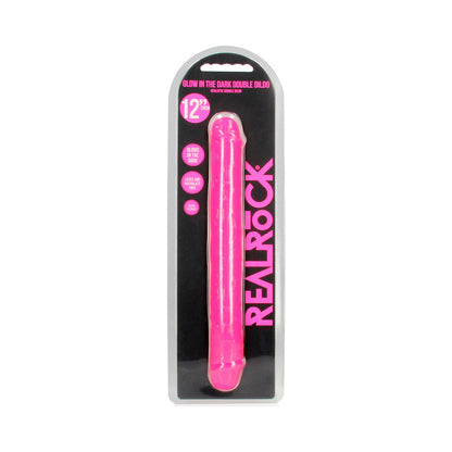 SHOTS - REALROCK GLOW IN THE DARK DOUBLE DONG 12 IN. DUAL-ENDED DILDO NEON PINK