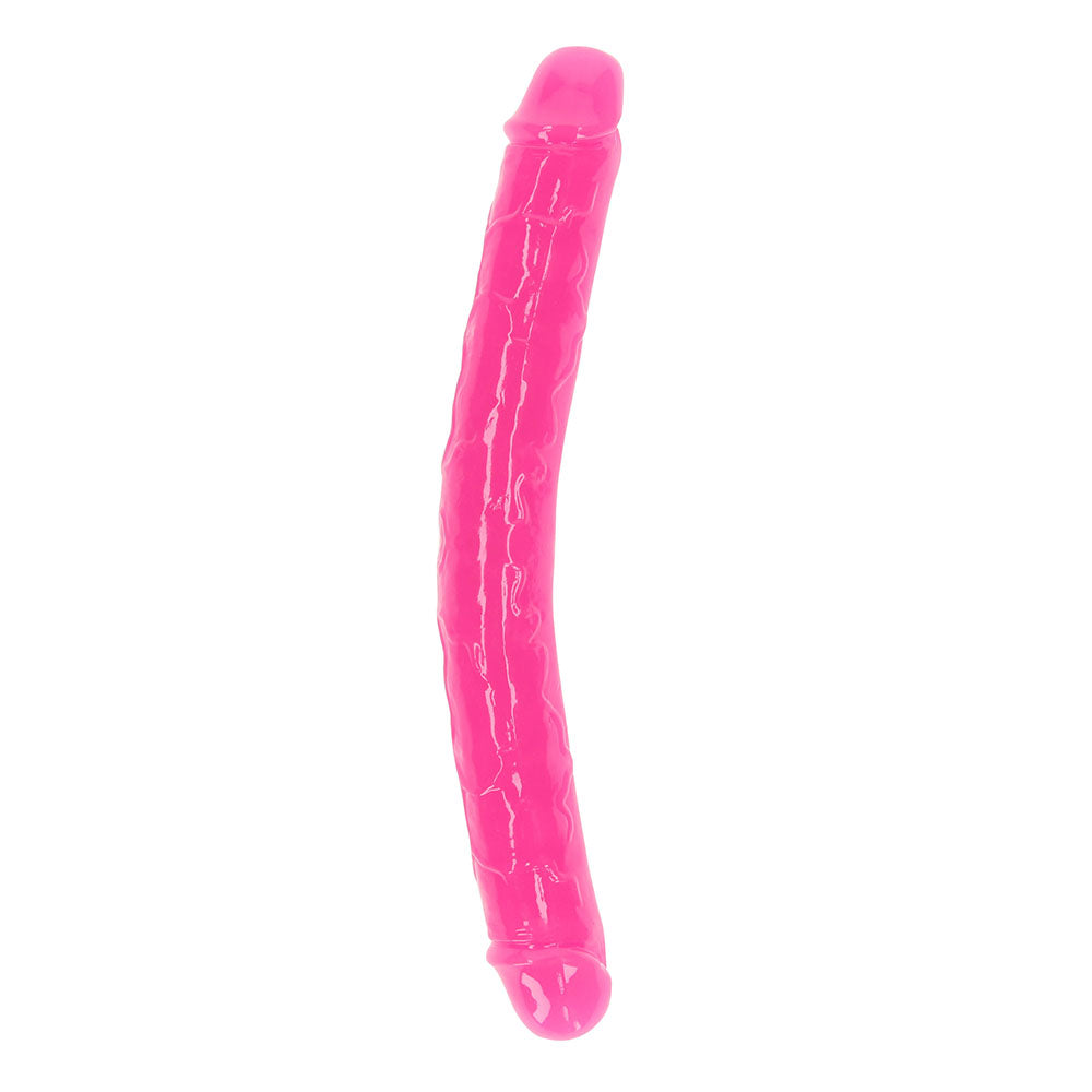 SHOTS - REALROCK GLOW IN THE DARK DOUBLE DONG 12 IN. DUAL-ENDED DILDO NEON PINK