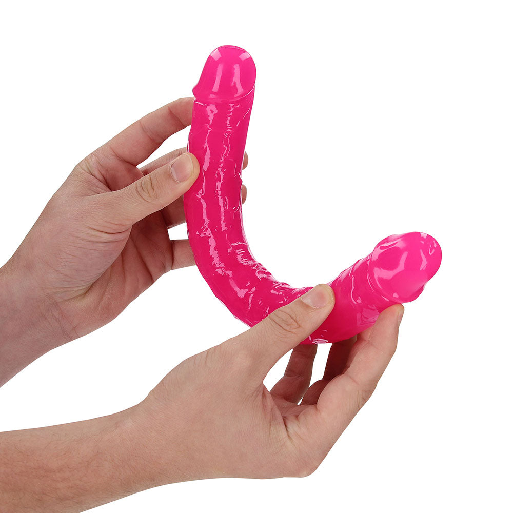 REALROCK GLOW IN THE DARK DOUBLE DONG 12 IN. DUAL-ENDED DILDO NEON PINK