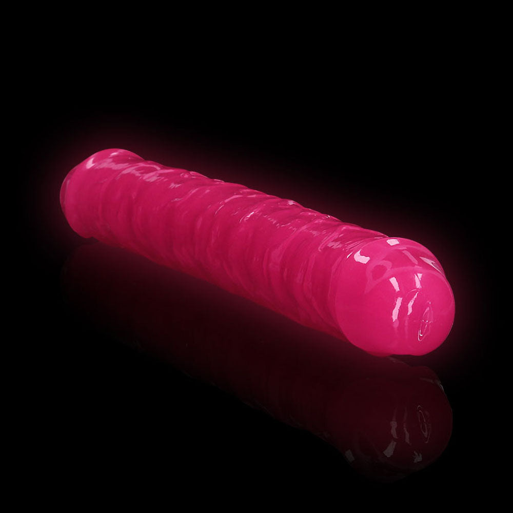 REALROCK GLOW IN THE DARK DOUBLE DONG 12 IN. DUAL-ENDED DILDO NEON PINK