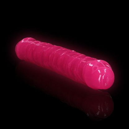 SHOTS - REALROCK GLOW IN THE DARK DOUBLE DONG 12 IN. DUAL-ENDED DILDO NEON PINK