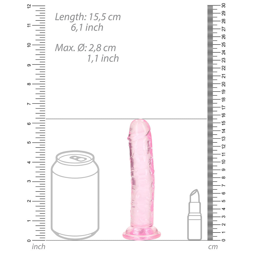 REALROCK CRYSTAL CLEAR STRAIGHT 6 IN. DILDO WITHOUT BALLS PINK