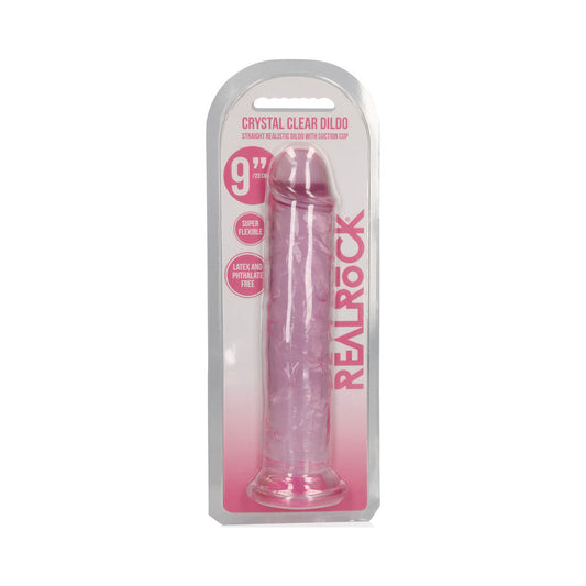 REALROCK CRYSTAL CLEAR STRAIGHT 9 IN. DILDO WITHOUT BALLS PINK