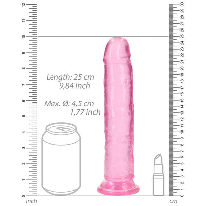 REALROCK CRYSTAL CLEAR STRAIGHT 9 IN. DILDO WITHOUT BALLS PINK