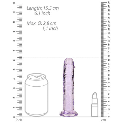 REALROCK CRYSTAL CLEAR STRAIGHT 6 IN. DILDO WITHOUT BALLS PURPLE