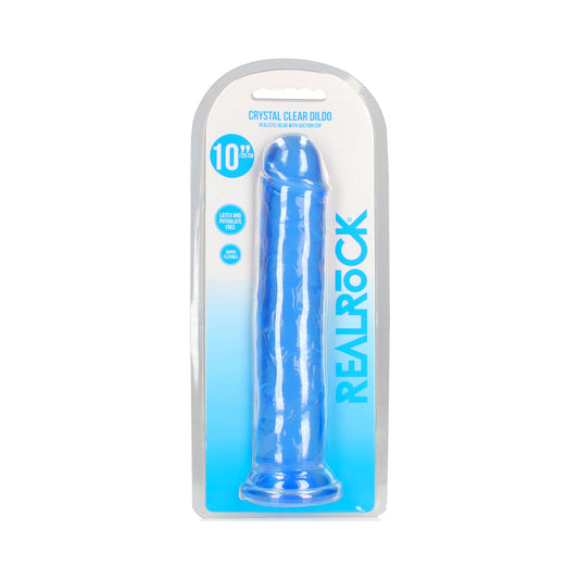 SHOTS - REALROCK CRYSTAL CLEAR STRAIGHT 10 IN. DILDO WITHOUT BALLS BLUE