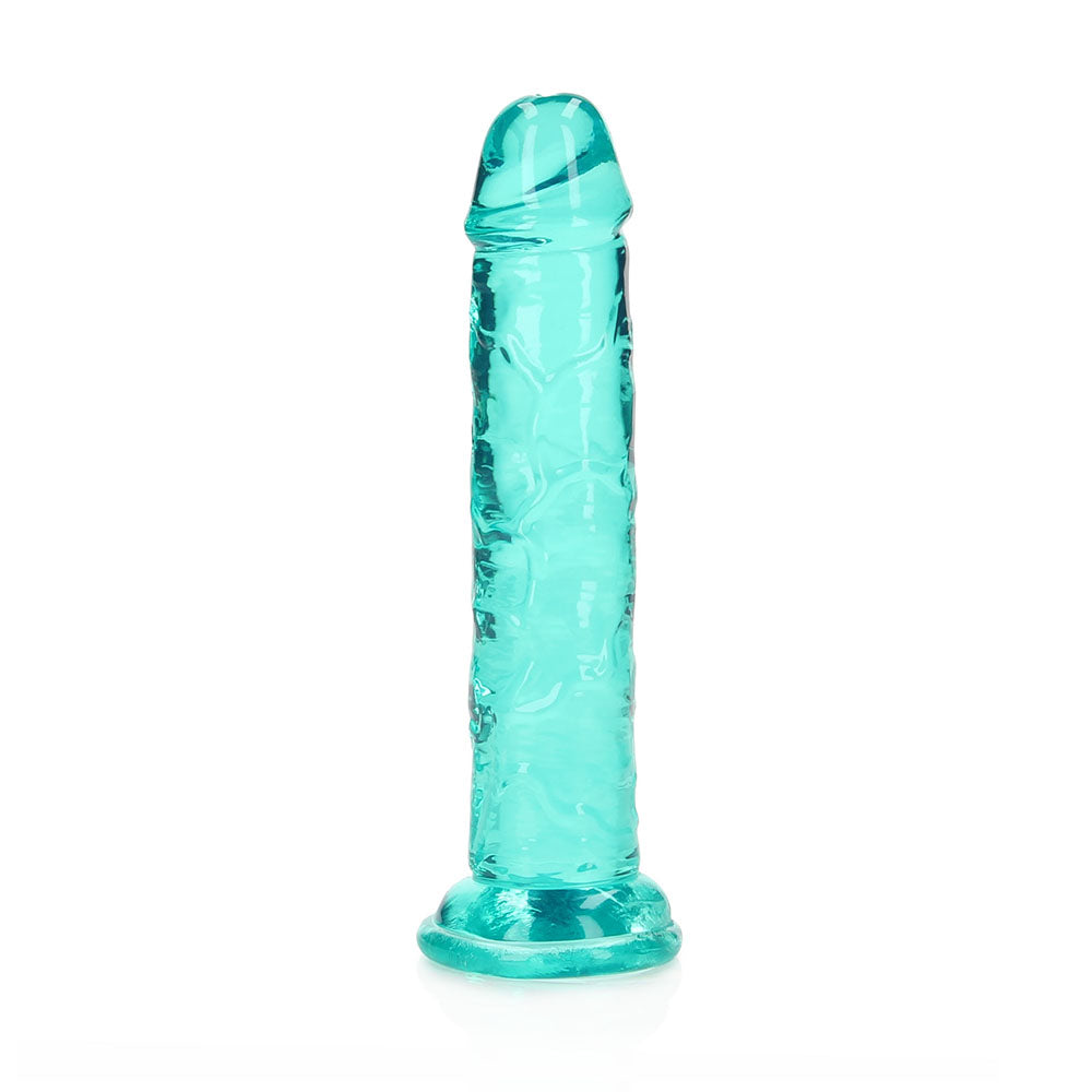 REALROCK CRYSTAL CLEAR STRAIGHT 6 IN. DILDO WITHOUT BALLS TURQUOISE