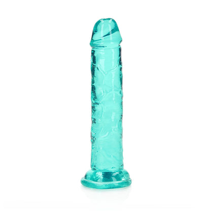 REALROCK CRYSTAL CLEAR STRAIGHT 6 IN. DILDO WITHOUT BALLS TURQUOISE