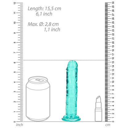 REALROCK CRYSTAL CLEAR STRAIGHT 6 IN. DILDO WITHOUT BALLS TURQUOISE