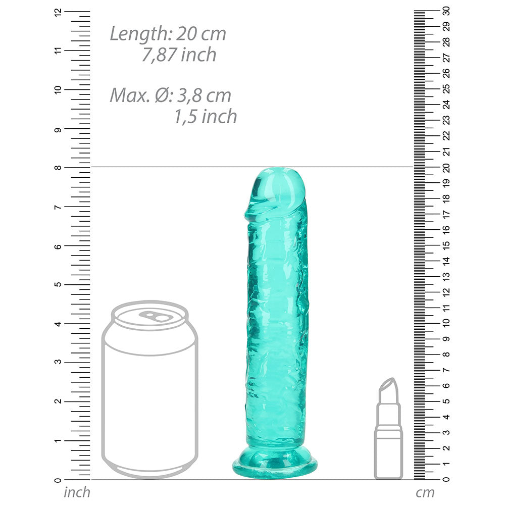 REALROCK CRYSTAL CLEAR STRAIGHT 7 IN. DILDO WITHOUT BALLS TURQUOISE