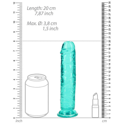 REALROCK CRYSTAL CLEAR STRAIGHT 7 IN. DILDO WITHOUT BALLS TURQUOISE
