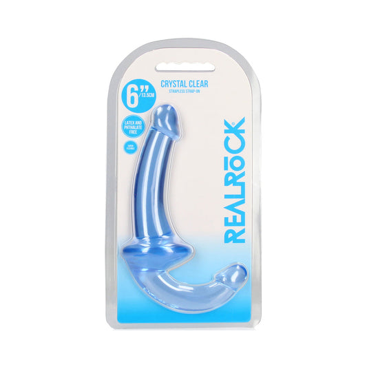 REALROCK CRYSTAL CLEAR 6 IN. STRAPLESS STRAP-ON DILDO BLUE
