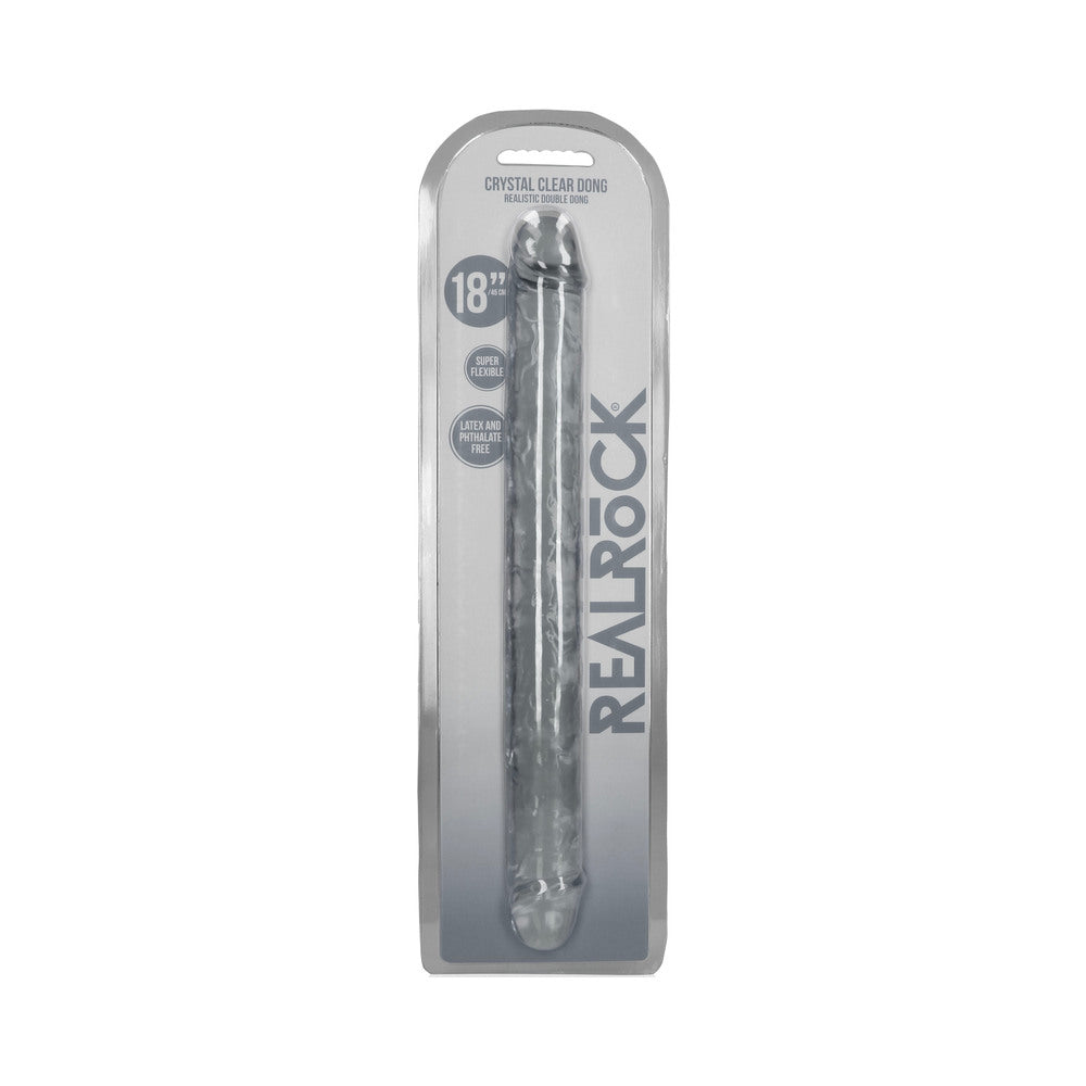REALROCK CRYSTAL CLEAR DOUBLE DONG 18 IN. DUAL-ENDED DILDO CLEAR